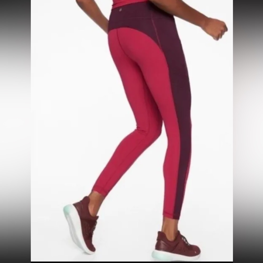 Athleta All In Structure Colorblock Auberge Maroon 7/8 Leggings Sz LT